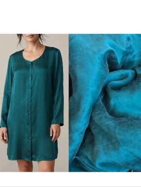 Vtg 90's Victoria’s Secret Teal 100% Silk Button-Front Nightgown Sleep Shirt! M